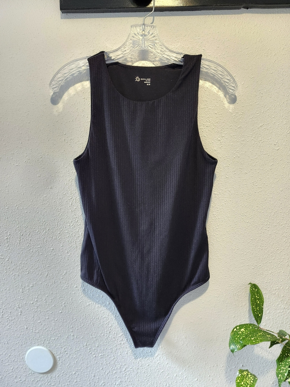 aerie Ribbed Sleeveless Bodysuit in Black